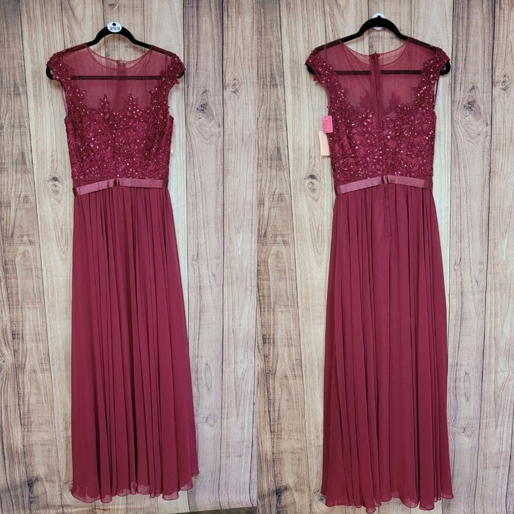 NWT Theodora Burgundy Lace Dress Style # 9523 Sz 6